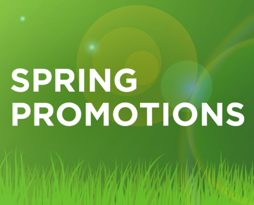 spring promotions on green background